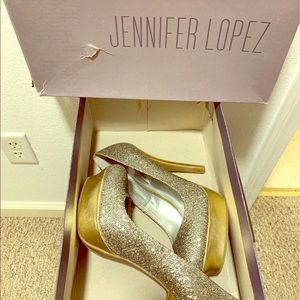 Silver and gold J. Lo heels